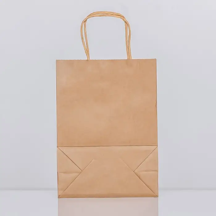 Пакет крафт без печати, круглая ручка, 15×21×8 см, 120 г