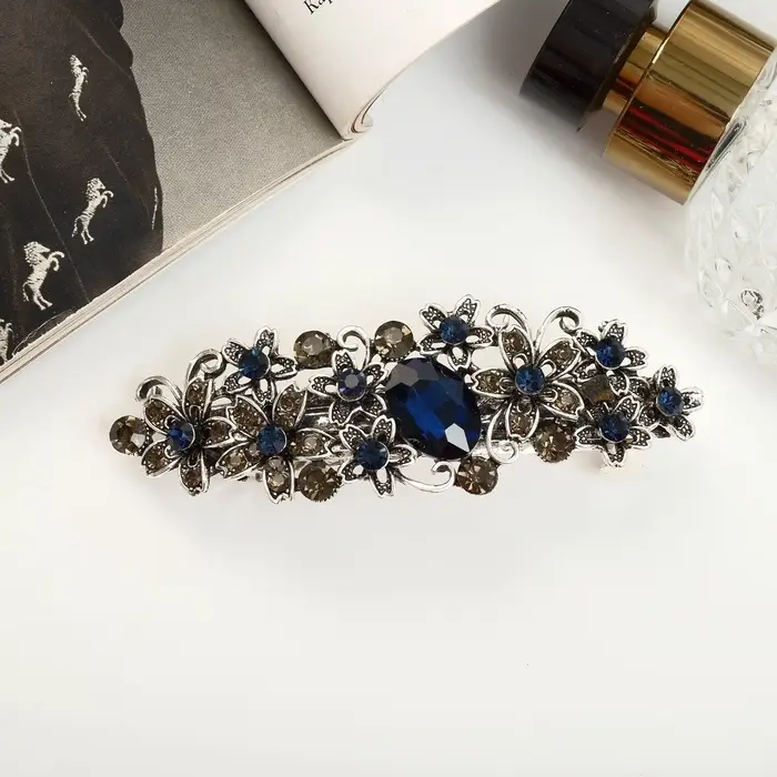 Заколка - автомат для волос &laquo;Синий туман&raquo;, цветочки, 9 см