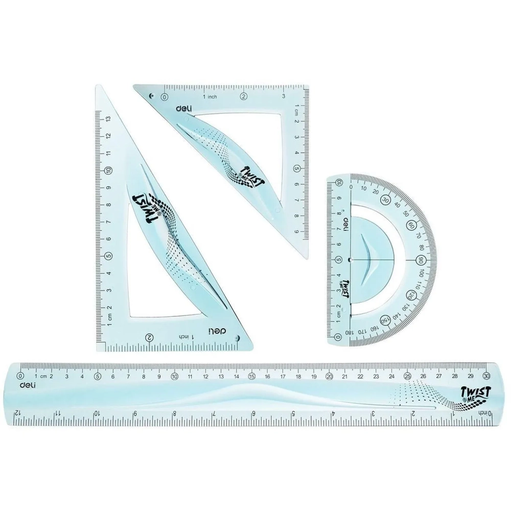 Набор чертежный Deli EH23 больш:лин 30см,угольн 13 и9см,трансп10см,гибк,асс