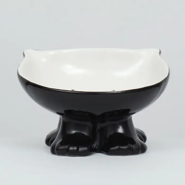 Миска &laquo;Киса&raquo;, 200 мл, 13&times;12&times;8 с, на подставке-лапках, керамика, чёрная