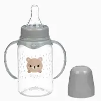 Бутылочка для кормления Крошка Я &laquo;Happy&raquo; с ручками, от 0 мес., 150 мл, цилиндр, серый