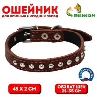 Ошейник украшенный, 45&times;2 см, ОШ 25-35 см, на синтепоне, кожа, коричневый