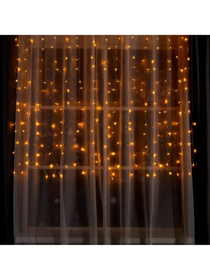 Гирлянда &laquo;Занавес&raquo; 2&times;1.5 м, IP20, прозрачная нить, 360 LED, свечение жёлтое, 8 режимов, 220 В