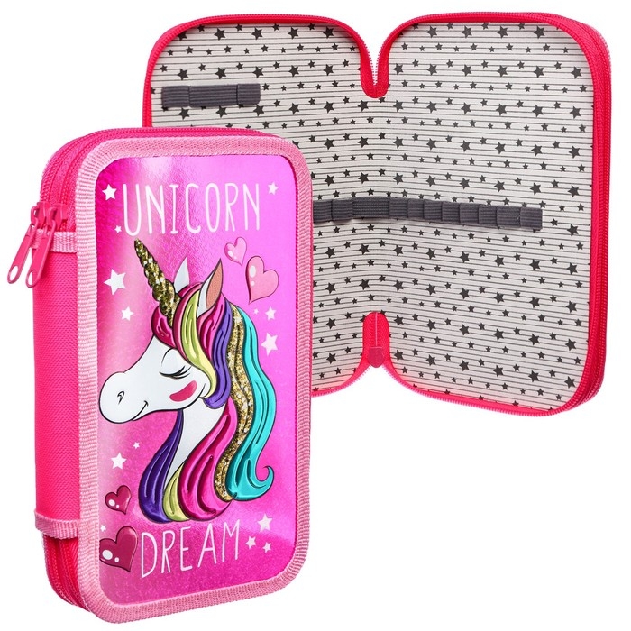 Пенал каркасный с эффектом металлик, 2 секции, 125х205х40 мм, ламинированный картон, Минни Маус и единорог Пенал каркасный с эффектом металлик, 2 секции, 125х205х40 мм, ламинированный картон, Минни Маус и единорог