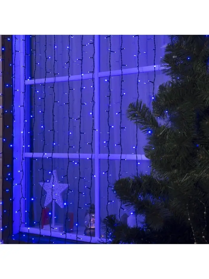 Гирлянда &laquo;Занавес&raquo; 2&times;3 м, IP44, УМС, тёмная нить, 760 LED, свечение синее, 220 В