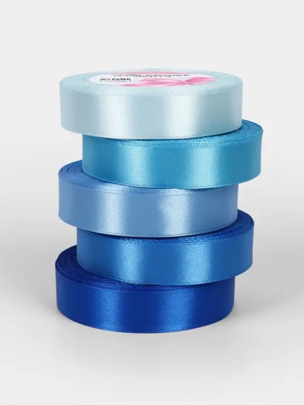 Атласная лента, набор 5 шт., 20 мм, 23&plusmn;1 м, синяя, голубая