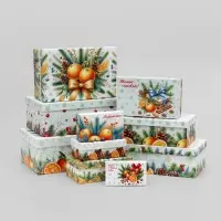 Набор подарочных новогодних коробок 10 в 1 &laquo;Мандариновое счастье&raquo;, 32.5&times;20&times;12.5 - 12&times;7&times;4 см