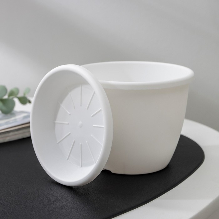 Горшок для цветов с поддоном «Афина», 500 мл, пластиковый, цвет белый