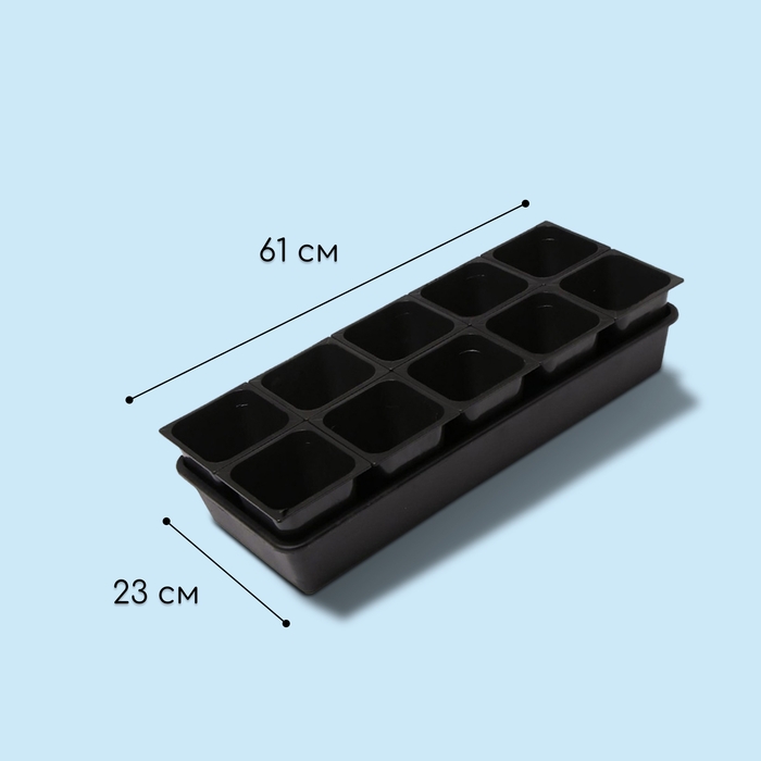 Набор для рассады: стаканы по 1 л (10 шт.), поддон 61 × 23 см, чёрный Набор для рассады: стаканы по 1 л (10 шт.), поддон 61 × 23 см, чёрный