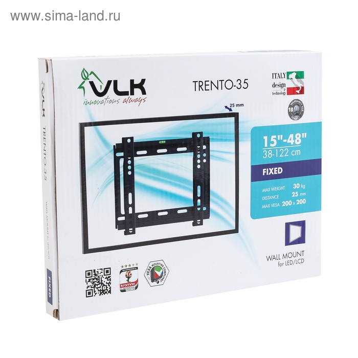 Кронштейн VLK TRENTO-35. для ТВ, фиксированный, 15-48", 28 мм от стены, черный