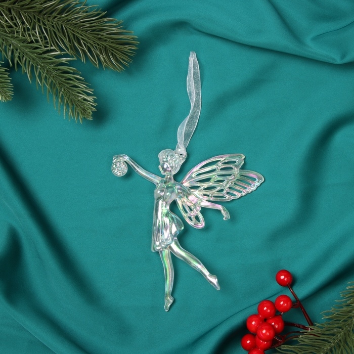 Украшение ёлочное Украшение ёлочное "Фея с шариком" 12х11,5 см, белый перелив