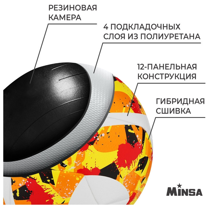 Футбольный мяч MINSA Futsal Club, гибридная сшивка, 12 панелей, р. 4, PU Футбольный мяч MINSA Futsal Club, гибридная сшивка, 12 панелей, р. 4, PU