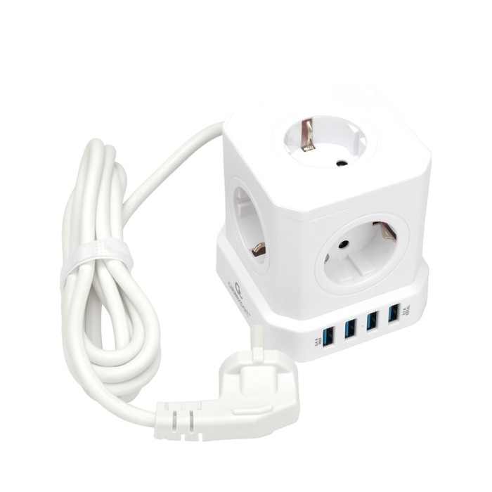 Сетевой фильтр Cablexpert Tower TWR-5-U4-W-2, 5р, 10А, 4хUSB, 3.1А, 2м, ур.защиты 4+, белый, 1030905