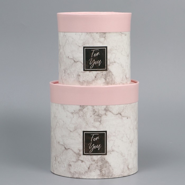 Набор шляпных коробок 2 в 1, упаковка подарочная, «Мрамор», 13 х 13, 16 х 16 см