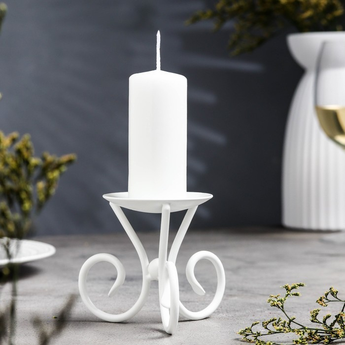 Подсвечник Подсвечник "Весел Н" металл на 1 свечу, 9,5х7,6 см, белый