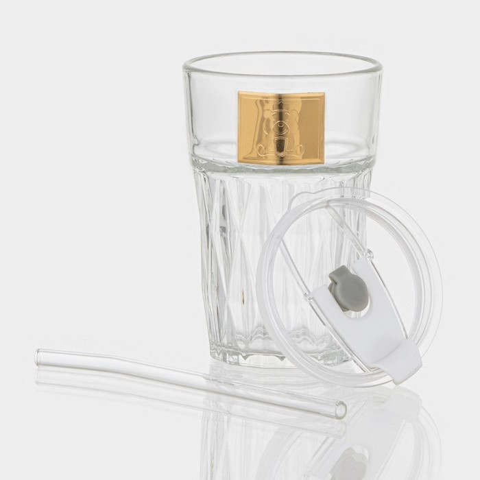 Стакан стеклянный с крышкой и трубочкой «Крона», 400 мл Стакан стеклянный с крышкой и трубочкой «Крона», 400 мл