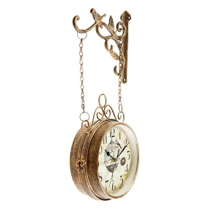 Часы настенные двусторонние, на подвесе Часы настенные двусторонние, на подвесе "Птичка в клетке", плавный ход, d-17 см, 23 х 44 см