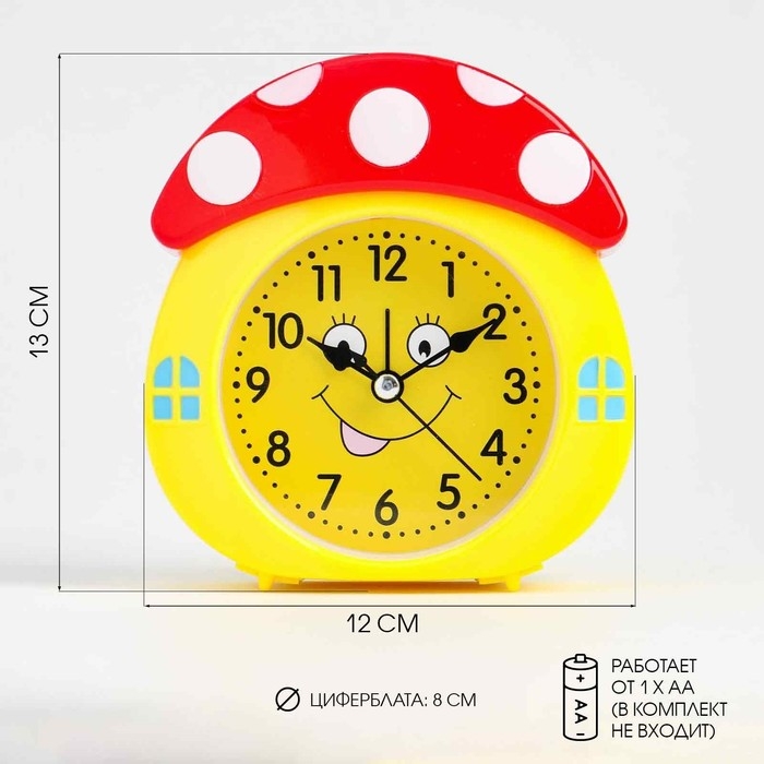 Часы - будильник настольные Часы - будильник настольные "Мухомор" детские, дискретный ход, d-8 см, 13 х 12 см, АА