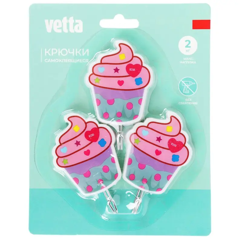 VETTA Крючки самоклеящиеся на блистере "Идиллия", 3шт, металл, пластик,&nbsp; 4 дизайна