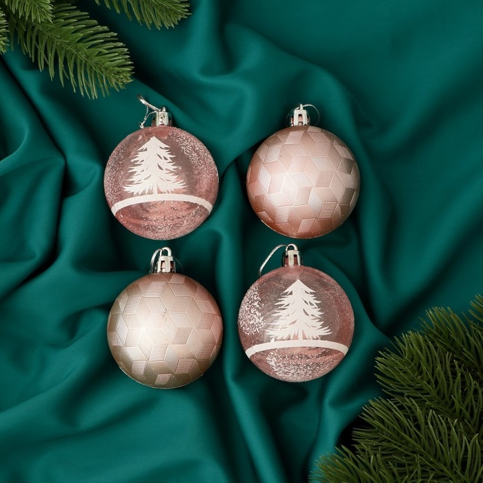 Набор шаров пластик d-5,5 см, 4 шт Набор шаров пластик d-5,5 см, 4 шт "Зимняя сказка" розовый