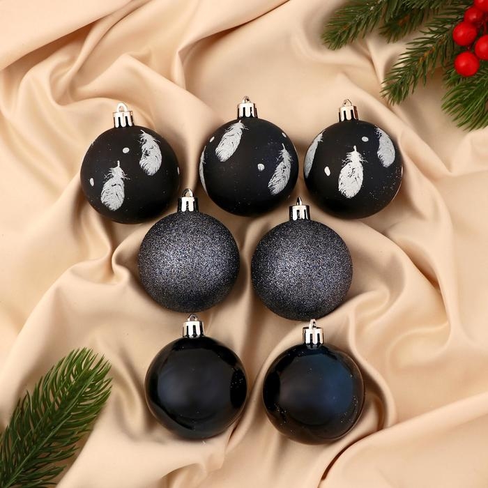 Набор шаров пластик d-6 см, 7 шт Набор шаров пластик d-6 см, 7 шт "Воздушные перья" синий