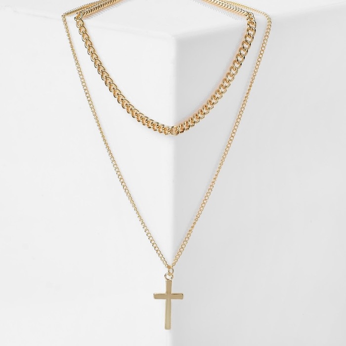 Кулон «Цепь двойная» крестик, цвет золото, 43 см Кулон «Цепь двойная» крестик, цвет золото, 43 см