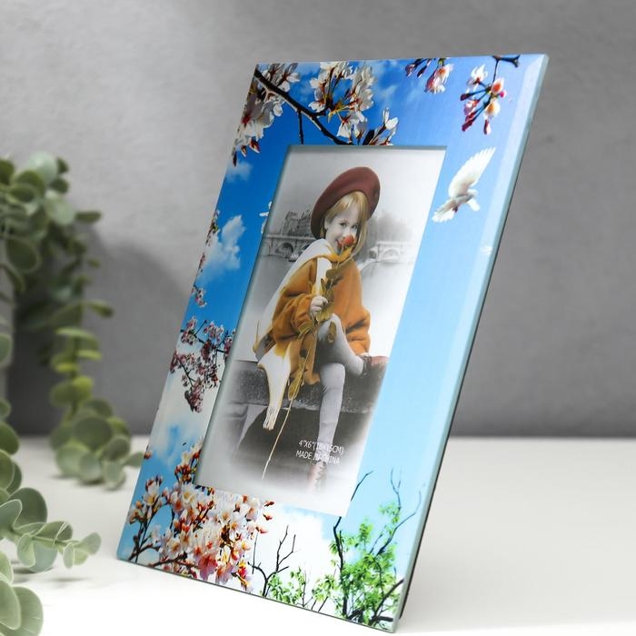 Фоторамка стекло 10х15 см Фоторамка стекло 10х15 см "Цветущая яблоня и голуби" 17х22 см