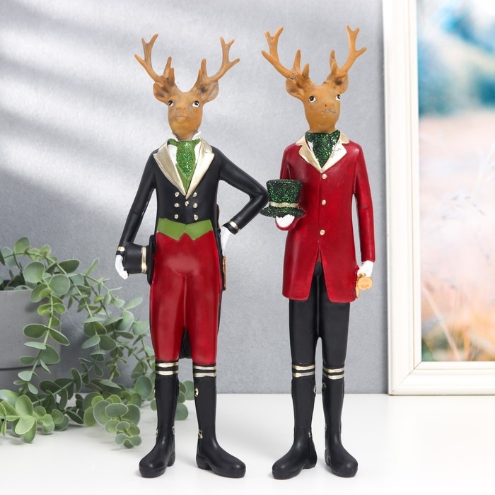 Сувенир полистоун Сувенир полистоун "Олени в комзолах" набор 2 шт 35х13х7 см