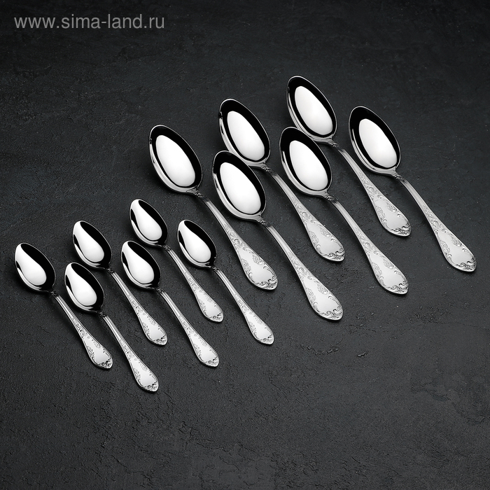 Набор столовых приборов «Посольский», 24 предмета, декоративная коробка, цвет серебряный Набор столовых приборов «Посольский», 24 предмета, декоративная коробка, цвет серебряный