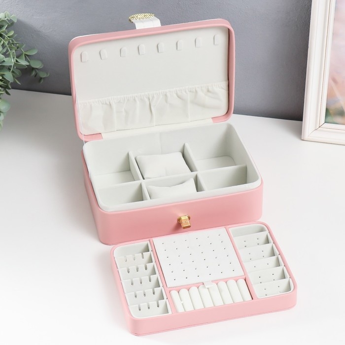 Шкатулка кожзам для украшений  Шкатулка кожзам для украшений "С пряжкой" розовая 24х18,5х9 см