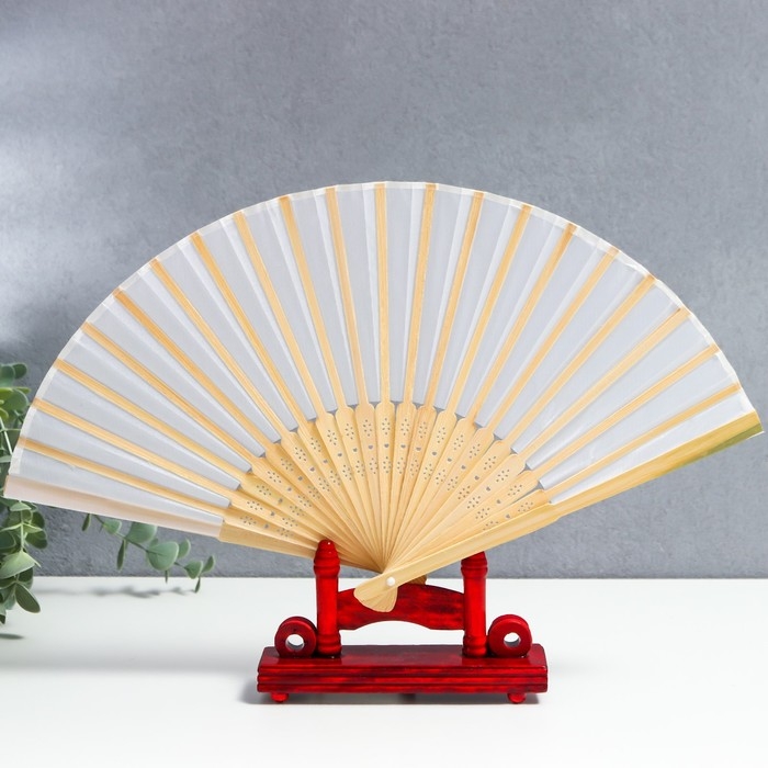 Веер бамбук, текстиль h=21 см  Веер бамбук, текстиль h=21 см "Моноцвет" в коробке, белый