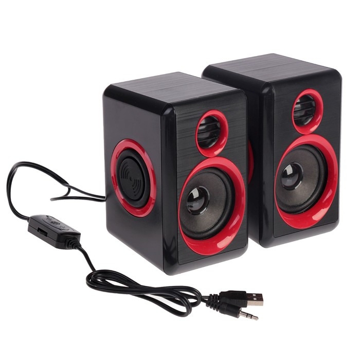 Компьютерные колонки 2.0 LuazON ES-02, Jack 3.5, USB, 0.9 м, черно-красные Компьютерные колонки 2.0 LuazON ES-02, Jack 3.5, USB, 0.9 м, черно-красные