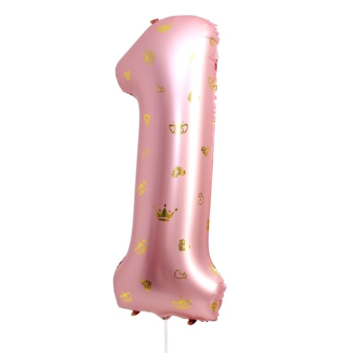 Шар фольгированный 34" &laquo;Цифра 1 с коронами&raquo;, цвет розовый