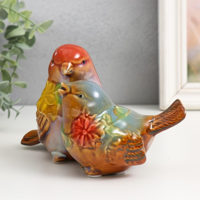 Сувенир керамика  Сувенир керамика "Воробьи с цветами" МИКС 10х16,5х10 см