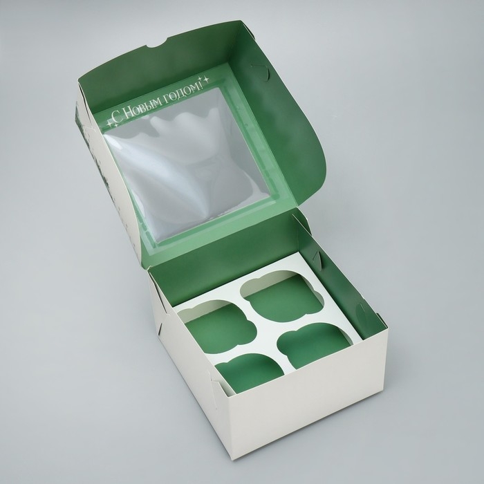 Коробка для капкейков складная с двусторонним нанесением «Новогоднее чудо», 16 х 16 х 10 см, Новый год Коробка для капкейков складная с двусторонним нанесением «Новогоднее чудо», 16 х 16 х 10 см, Новый год