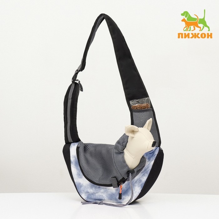 Сумка-переноска  Сумка-переноска "Слинг" с креплением для ошейника, 45 х 11 х 24 см, бело-серая