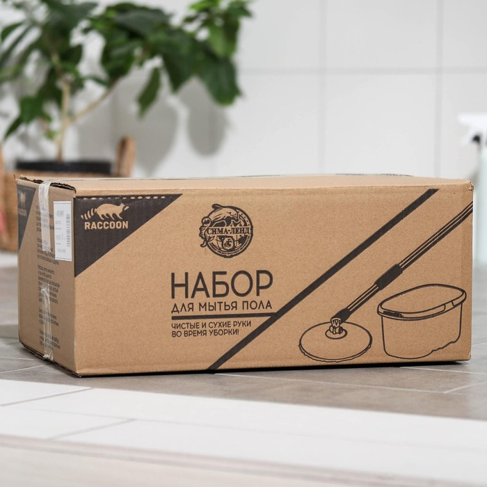 Швабра с отжимом и ведро Raccoon: плоскоя насадка из микрофибры, ведро с отжимом, 13,5 л Швабра с отжимом и ведро Raccoon: плоскоя насадка из микрофибры, ведро с отжимом, 13,5 л