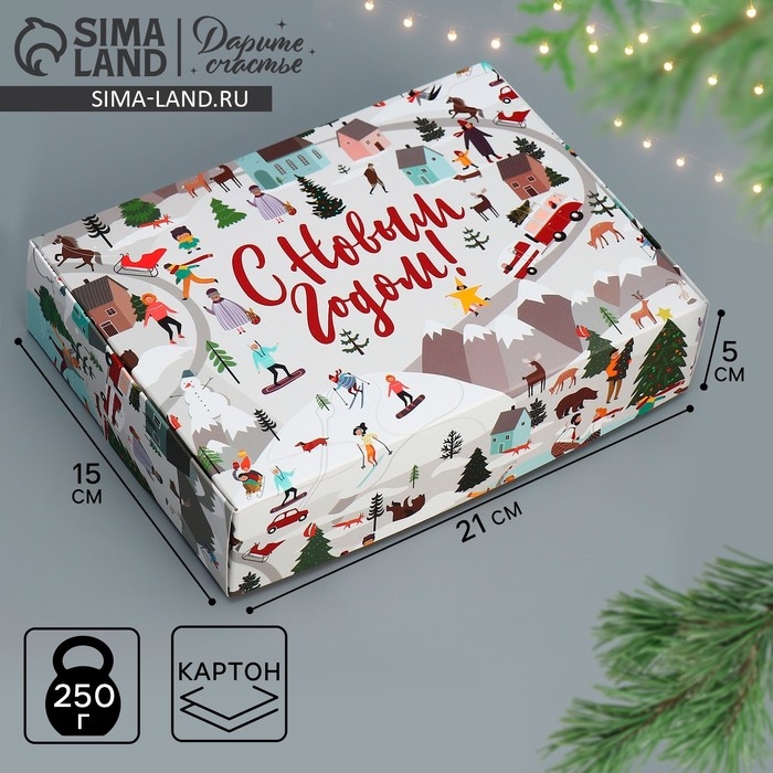 Коробка подарочная новогодняя складная «Новогодние истории», 21 х 15 х 5 см, Новый год Коробка подарочная новогодняя складная «Новогодние истории», 21 х 15 х 5 см, Новый год