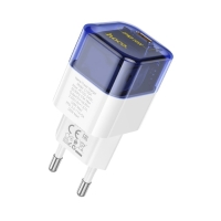 Сетевое зарядное устройство Hoco C125A, 1 Type-C, 20 Вт, прозрачное, PD + QC, синие