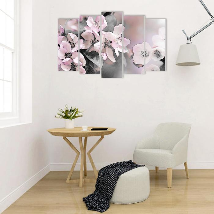 Модульная картина  Модульная картина "Цветы"  80х25, 71х25, 71х25, 63х25,63х25,  125*80 см