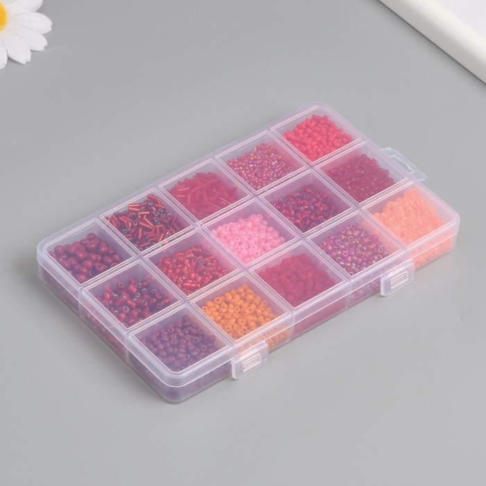 Бисер стекло 6/0, 8/0, 12/0 в шкатулке  Бисер стекло 6/0, 8/0, 12/0 в шкатулке "Красный" стеклярус 15,5х9,5х1,6 см