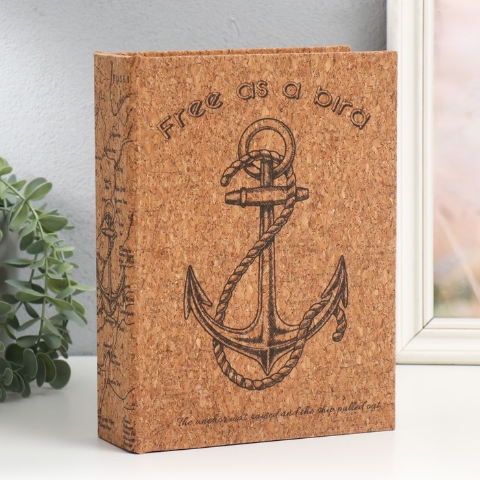 Шкатулка-книга дерево кожзам под пробку  Шкатулка-книга дерево кожзам под пробку "Якорь" 6х18х24 см