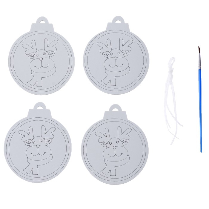 Ёлочное украшение под раскраску «Олень» 4 шт., кисть Ёлочное украшение под раскраску «Олень» 4 шт., кисть