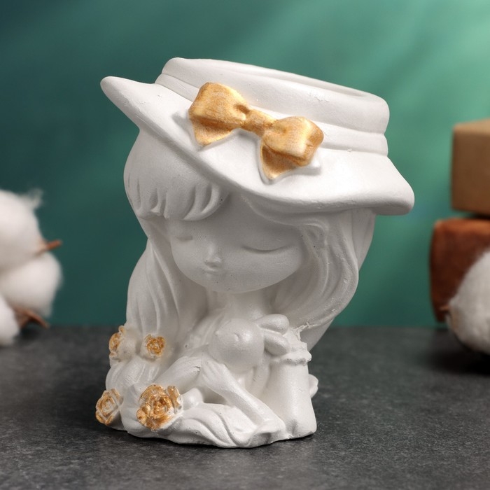 Подсвечник Подсвечник "Девочка в шляпе с зайкой" перламутровый, 8х8х9см