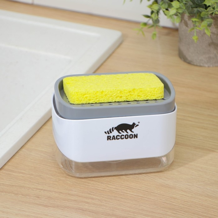Дозатор для моющего средства с подставкой для губки Raccoon, губка в комплекте Дозатор для моющего средства с подставкой для губки Raccoon, губка в комплекте