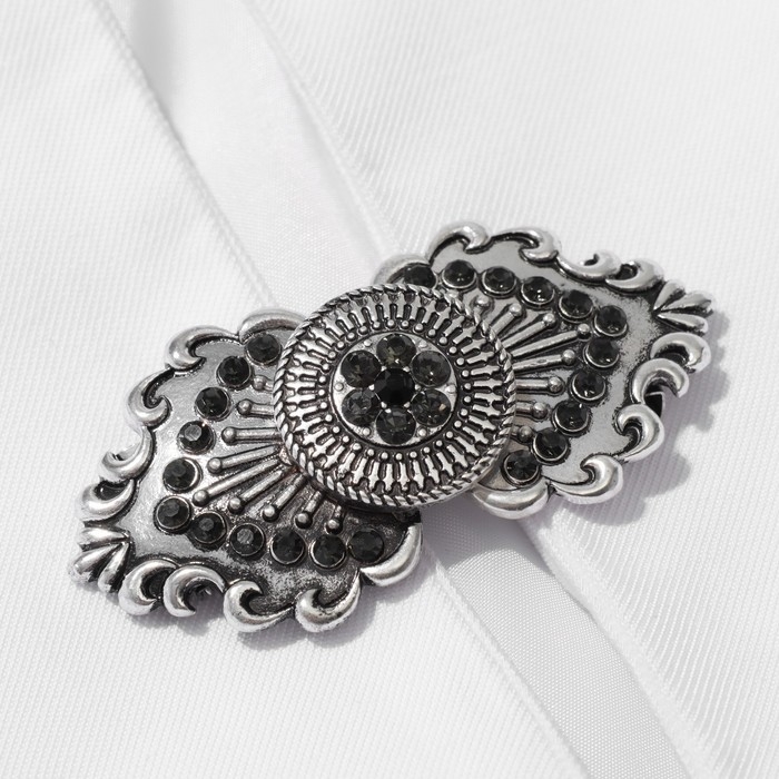 Зажим для кардигана «Лепнина», цвет чёрный в чернёном серебре Зажим для кардигана «Лепнина», цвет чёрный в чернёном серебре