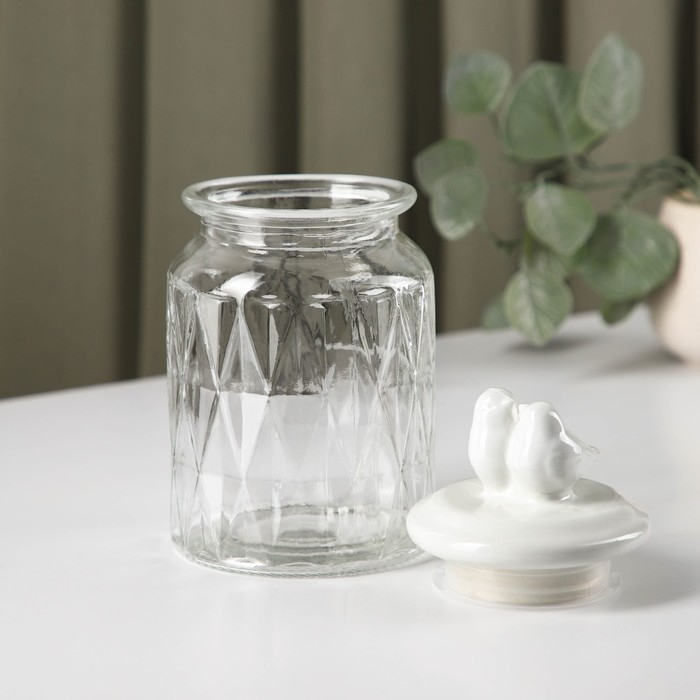 Банка стеклянная для хранения сыпучих продуктов Доляна &laquo;Голубки&raquo;, 800 мл, 11&times;20 см, с керамической крышкой