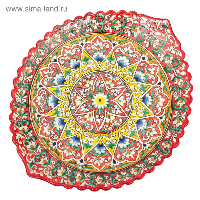 Ляган овальный Риштанская Керамика 42см красный микс