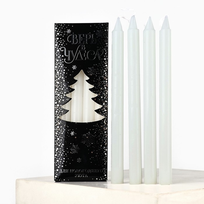 Набор новогодних восковых свечей «Новый год: Уютной зимы» 4 шт., белые, 10 х 15 х 3 см