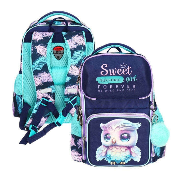 Рюкзак школьный 37х28х14, эргономичная спинка, deVENTE Smart 14L, Happy Owl, для девочек, бирюзовый/фиолетовый Рюкзак школьный 37х28х14, эргономичная спинка, deVENTE Smart 14L, Happy Owl, для девочек, бирюзовый/фиолетовый
